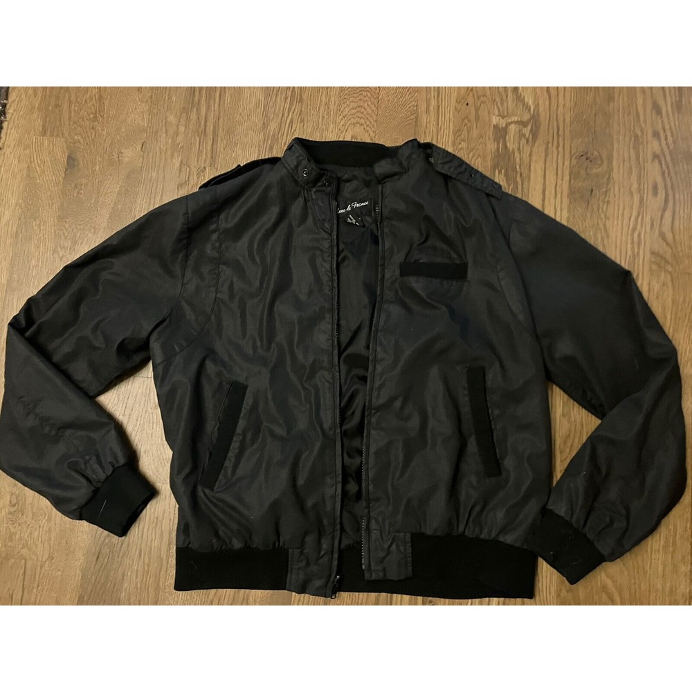 Vintage 1980s Rene De France Black Jacket CAFE Windbreaker Collar Strap Men's M